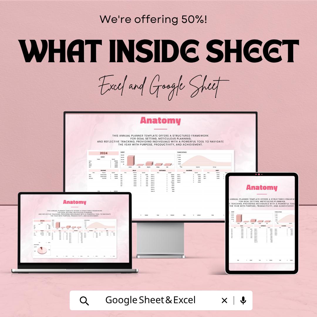 Annual Planner Template | Yearly Budget Planner | Goal Tracker Spreadsheet | Financial Planner | Digital Planner