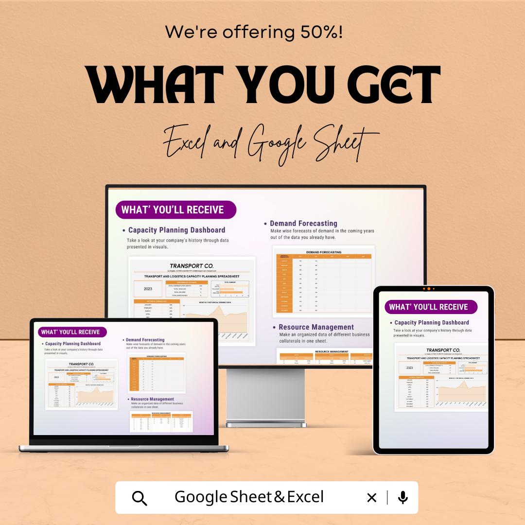 Transport and Logistics Capacity Planning Spreadsheet Template | Excel & Google Sheets | Demand Forecasting Dashboard
