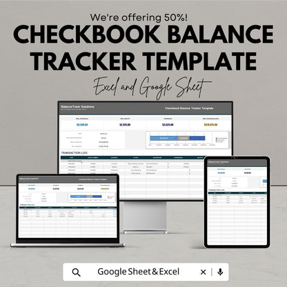Checkbook Balance Tracker Template | Google Sheets & Excel | Digital Check Register |  Account Balance Tracker | Finance Planner