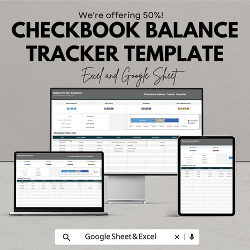 Checkbook Balance Tracker Template | Google Sheets & Excel | Digital Check Register |  Account Balance Tracker | Finance Planner
