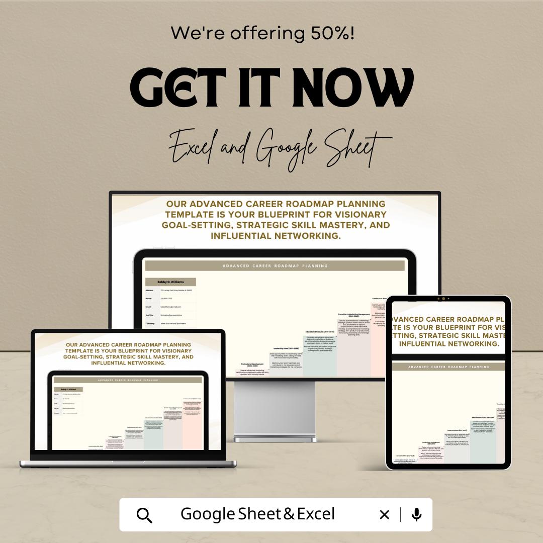 Advanced Career Roadmap Planning Template  | Career Development Planner | Professional Growth Tracker | Career Goals Planner