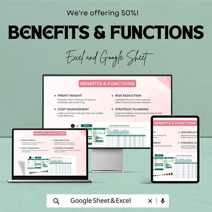 Startup Break Even Analysis Template | Excel & Google Sheets | Break Even Calculator | Business Financial Planning Spreadsheet