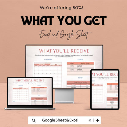 Sample HR Calendar Sheet | Excel and Google Sheet | HR Monthly Planner Template | Employee Schedule Organizer | HR Event Tracker