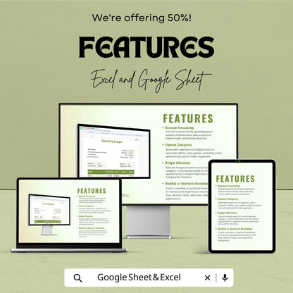 Operating Budget Template | Business Operating Budget Spreadsheet | Excel and Google Sheets Budget Planner | Expense & Income Tracker