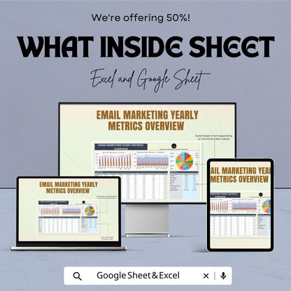 Email Marketing Yearly Metrics Overview Template | Email Analytics Dashboard | KPI Tracker Spreadsheet | Email Performance Report