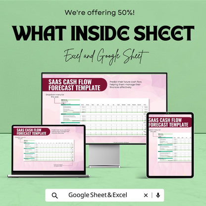 SaaS Cash Flow Forecast Template , Startup Financial Model, SaaS Finance Tracker, Cash Flow Projection Spreadsheet, SaaS Budget Planner