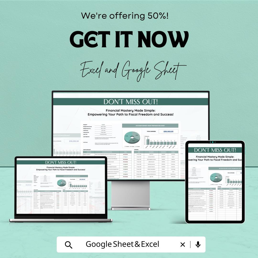 Account Budget Audit Preparation Sheet – Excel and Google Sheets – Personalize Your Budgeting & Auditing Process – 50% OFF
