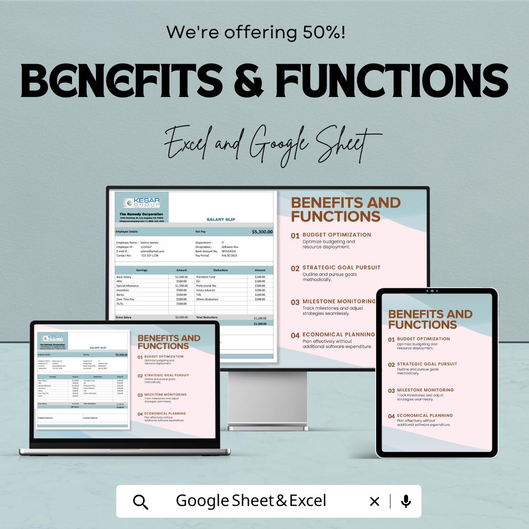 Payroll Salary Slip Sheet Template - Excel & Google Sheets - Employee Payslip Generator - Track Earnings, Deductions, and More
