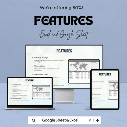 Real Estate Property Map Template, Property Location Tracker, Real Estate Portfolio Map, Property Database Sheet, Excel Google Sheets