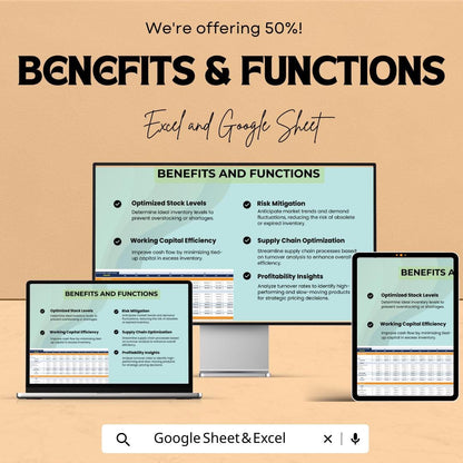 Inventory Turnover Analysis Template | Excel & Google Sheets | Inventory Management Spreadsheet | Business Finance Dashboard