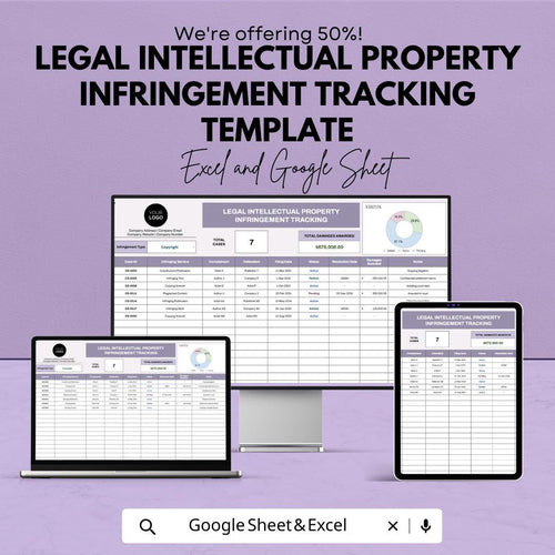 Legal Intellectual Property Infringement Tracking Template, IP Case Tracker, Trademark & Copyright Log