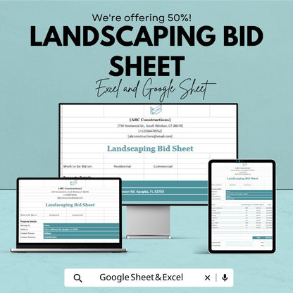 Landscaping Bid Sheet Template | Professional Excel & Google Sheet | Project Cost Breakdown | Easy to Customize | Instant Download