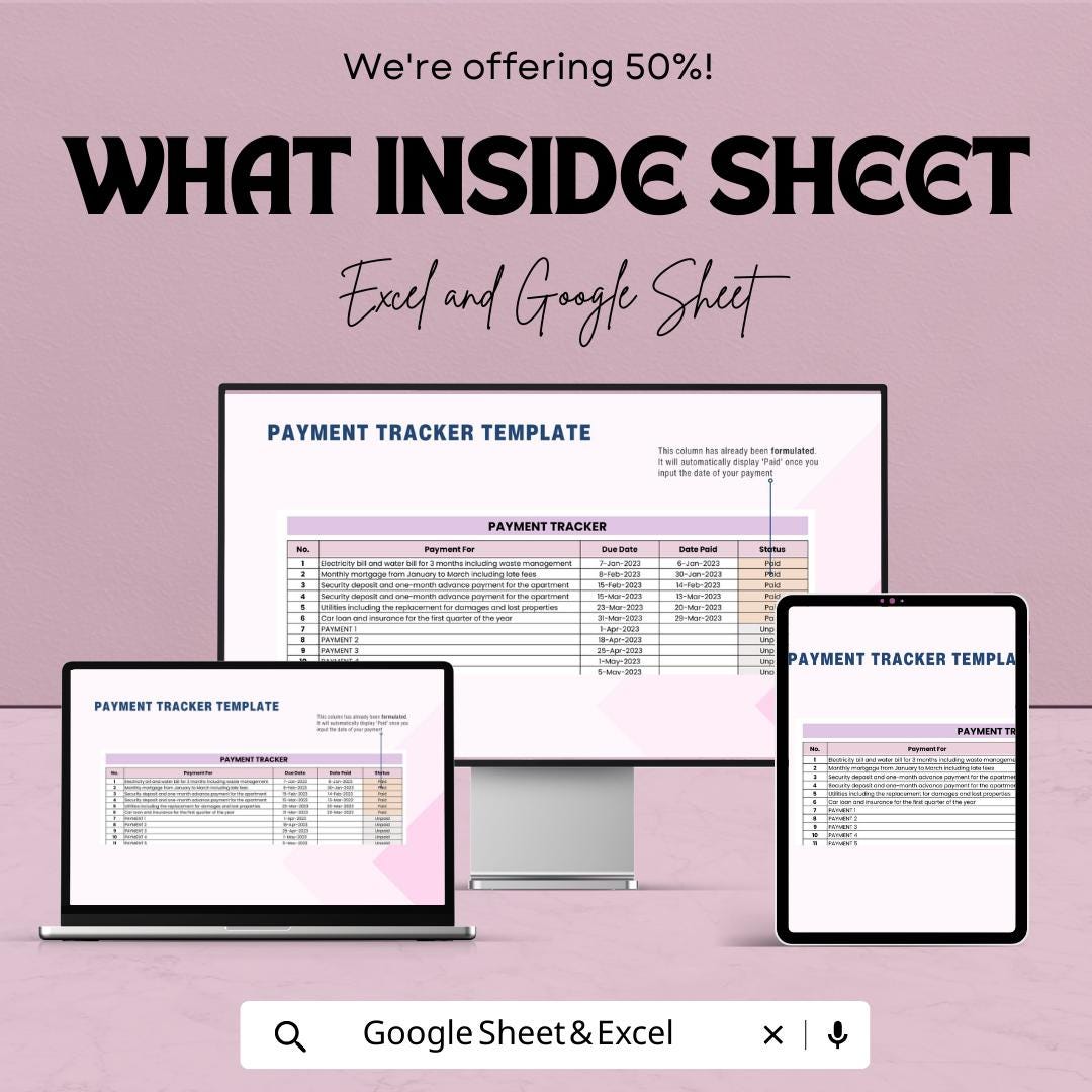 Payment Tracker Template  | Bill Payment Organizer Spreadsheet | Monthly Payment Log | Expense & Due Date Tracker