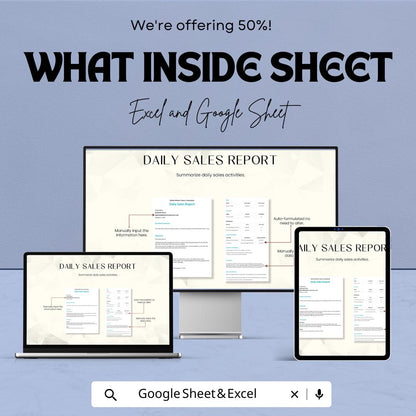 Daily Sales Report Template | Excel & Google Sheets | Business Sales Tracker | Printable Sales Log | Store Sales Summary Spreadsheet