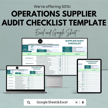 Operations Supplier Audit Checklist Template | Vendor Compliance Audit Tool | Excel & Google Sheets