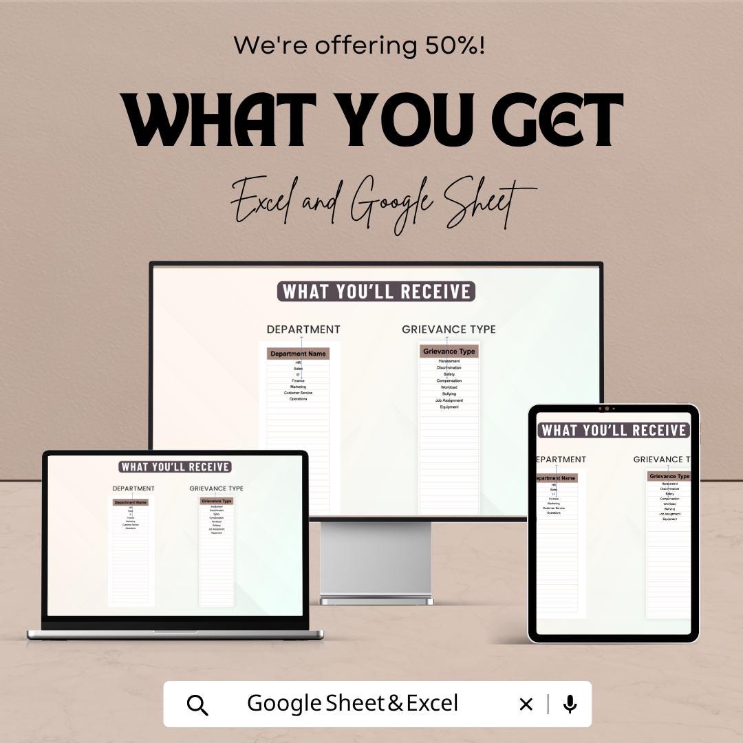 Operations Employee Grievance Log Template | HR Complaint Tracker Spreadsheet | Employee Issue Management Log | Excel & Google Sheets |