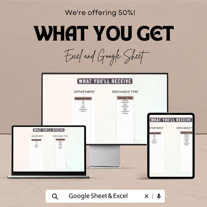 Operations Employee Grievance Log Template | HR Complaint Tracker Spreadsheet | Employee Issue Management Log | Excel & Google Sheets |