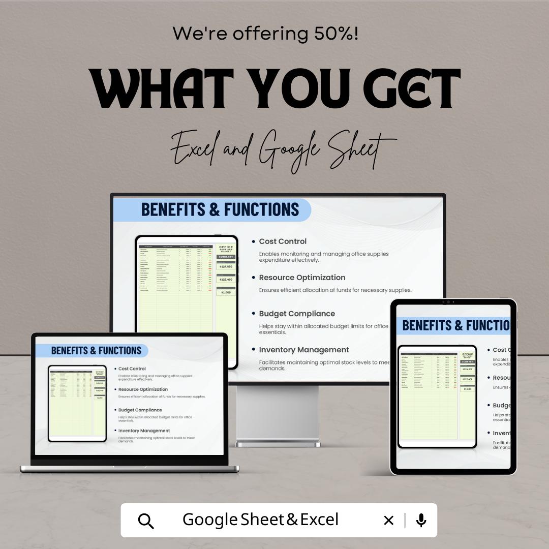 Office Supplies Budget Template | Office Expense Tracker | Budget Spreadsheet | Excel & Google Sheets