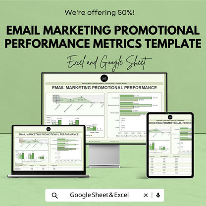 Email Marketing Promotional Performance Metrics Template | Excel & Google Sheets | Email KPI Dashboard | Email Campaign Analytics Tracker |