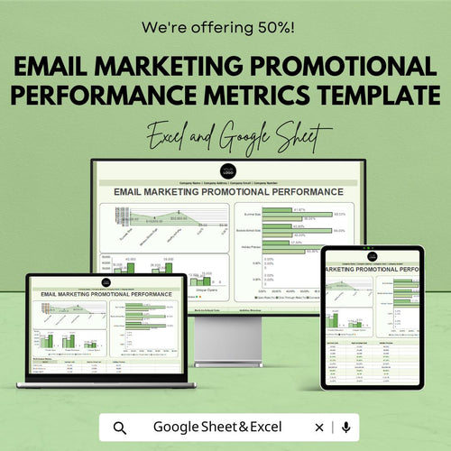 Email Marketing Promotional Performance Metrics Template | Excel & Google Sheets | Email KPI Dashboard | Email Campaign Analytics Tracker |