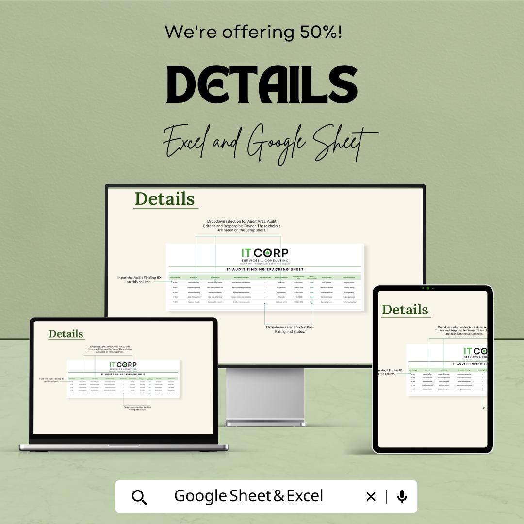 IT Audit Finding Tracking Template Excel | Audit Issue Tracker | Compliance Audit Log | Internal Audit Tracker Spreadsheet