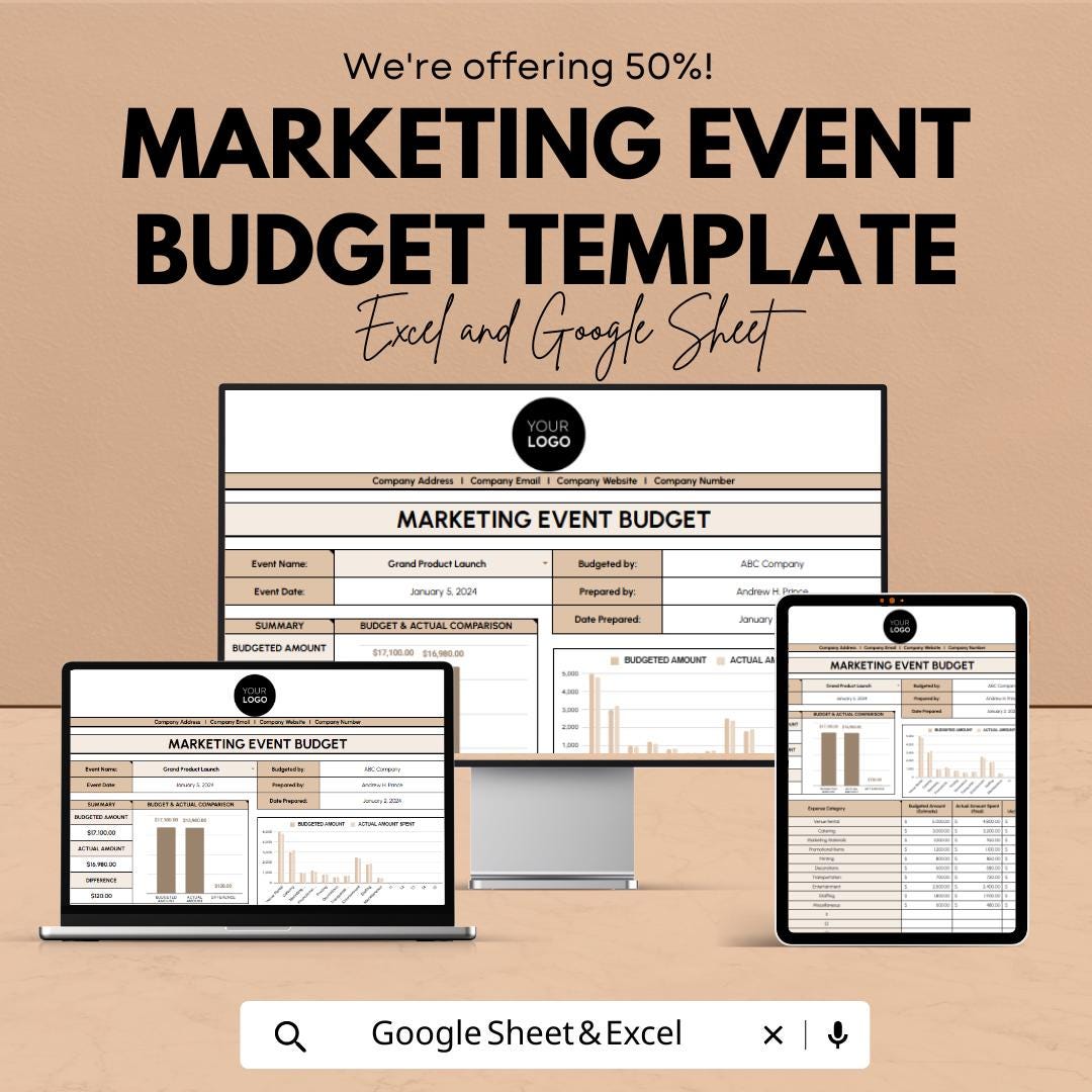Marketing Event Budget Template, Event Budget Planner, Excel & Google Sheets Event Cost Tracker, Marketing Event Expense Spreadsheet