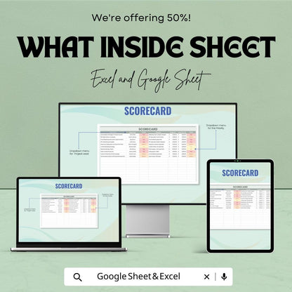 Scorecard Sheet | Excel & Google Sheet Template | Project Management, Budget Tracking, Performance Evaluation