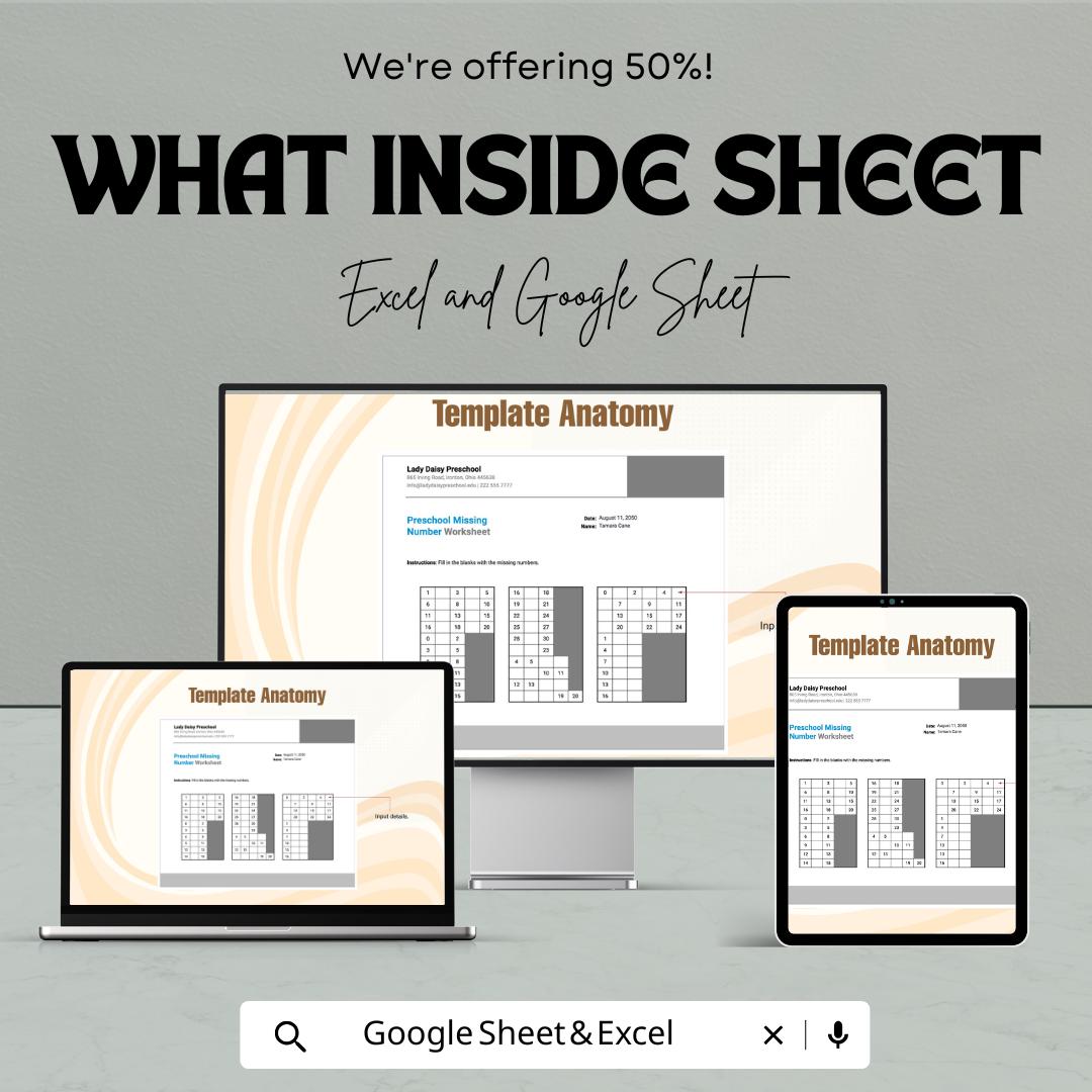 Preschool Missing Numbers Worksheet | Editable Google Sheets & Excel | Early Math Activity | Number Practice for Kids | Digital Download