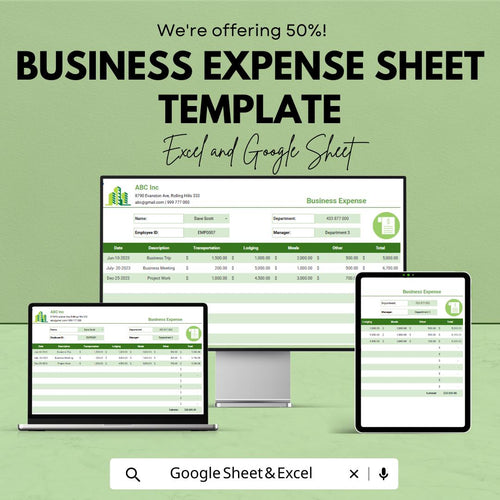 Business Expense Sheet Template | Excel and Google Sheets Expense Tracker | Small Business Budget Spreadsheet | Income and Expense Log