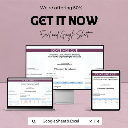 IT Inventory Spreadsheet Template |  IT Asset Tracker | Hardware & Software Inventory Log | IT Asset Management Sheet