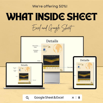 GDP Growth Rate Comparison Area Chart Sheet for Excel & Google Sheets - 50% Off - Visual Data Analysis Template