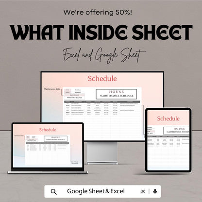 House Maintenance Schedule Sheet | Excel & Google Sheets | Home Upkeep, Task Organizer, Maintenance Planner