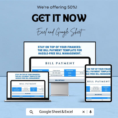 Bill Payment Template Sheet – Excel & Google Sheets, Easy to Use, Budget Management, Bill Tracker, Invoice Tracker, Payment Organizer