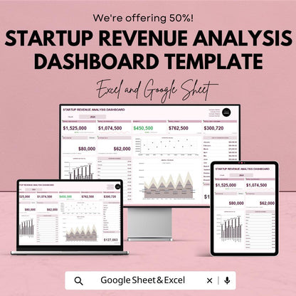 Startup Revenue Analysis Dashboard Template | Business Finance Tracker | Sales & Income Report | Startup Performance Dashboard