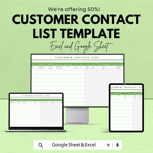 Customer Contact List Template | Client Information Tracker | CRM Spreadsheet | Business Contact Log | Customer Database