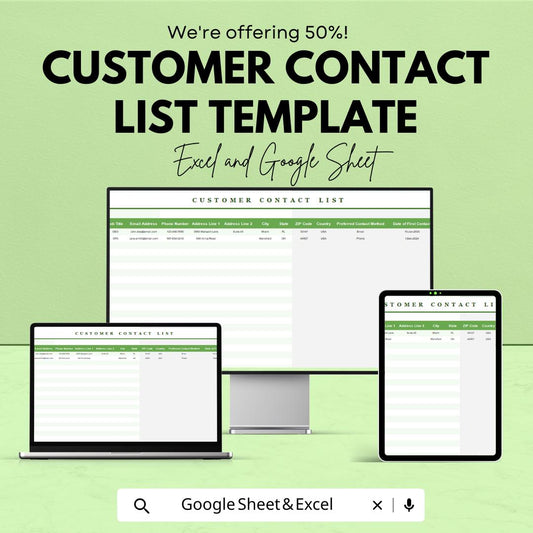Customer Contact List Template | Client Information Tracker | CRM Spreadsheet | Business Contact Log | Customer Database