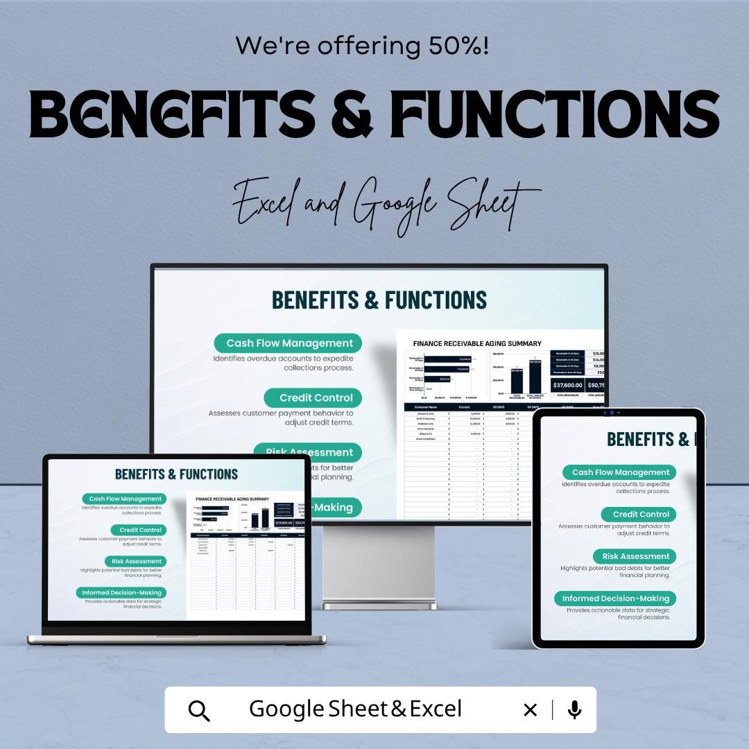 Accounts Receivable Aging Template | Receivables Tracker Spreadsheet | AR Aging Report Template | Invoice Aging Summary Sheet