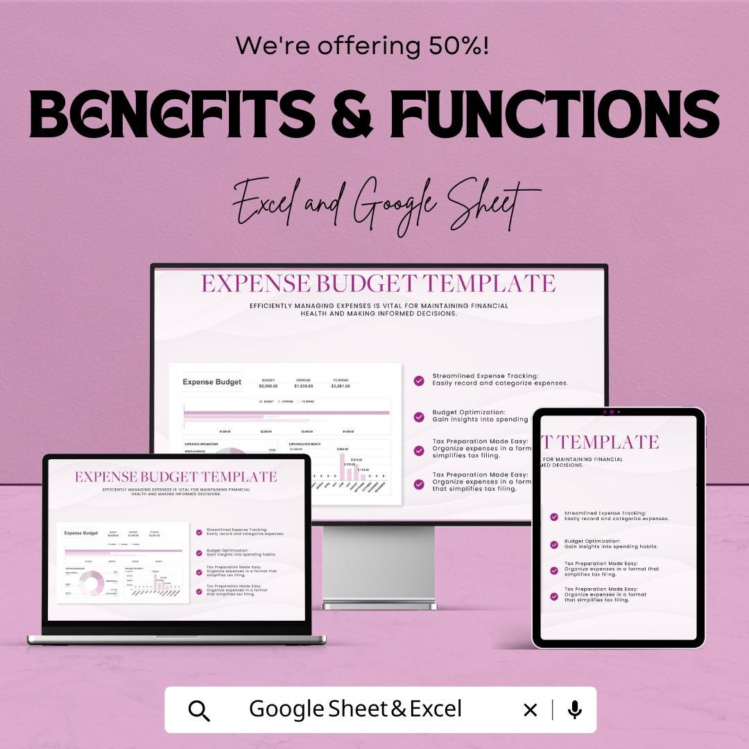 Expense Budget Template | Monthly Expense Tracker | Budget Planner Spreadsheet | Personal Finance Organizer | Business Budget Sheet