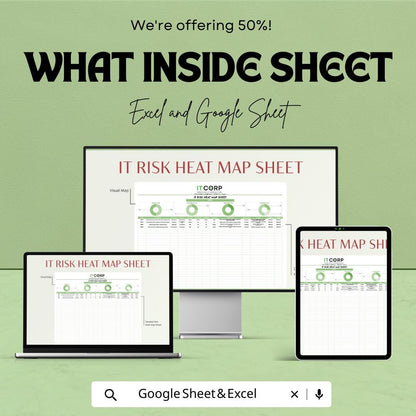 IT Risk Heat Map Template Excel, Risk Assessment Matrix Spreadsheet, Project Risk Dashboard, Risk Register Log, Google Sheets Risk Tracker