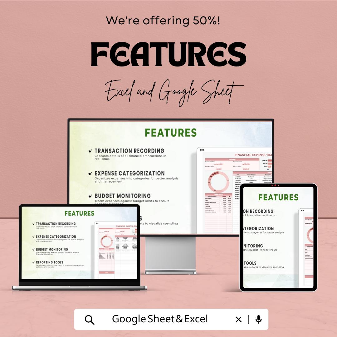 Financial Expense Tracking Template | Expense Tracker Spreadsheet | Budget and Spending Tracker | Excel & Google Sheets