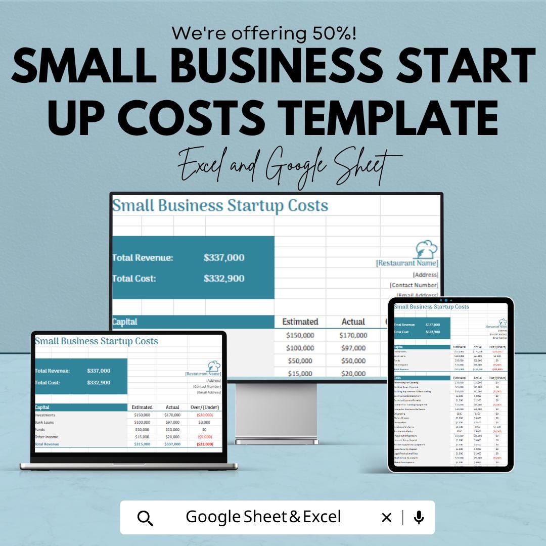 Small Business Startup Costs Template | Startup Budget Spreadsheet | Business Expense Tracker | Excel & Google Sheets | Financial Planning