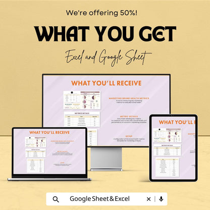 Marketing Brand Health Metrics Sheet - Excel and Google Sheets Template | Track Brand Awareness, Loyalty & Social Media Sentiment