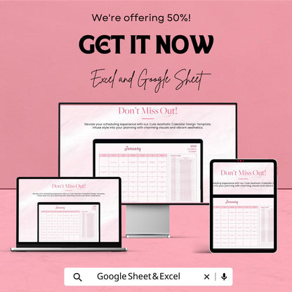 Cute Aesthetic Calendar Design Template | Minimalist Monthly Planner | Editable Digital Calendar | Printable Pink Planner Template