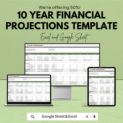 10 Year Financial Projections Template | Income Statement, Balance Sheet, Cash Flow Forecast | Business Finance Planner