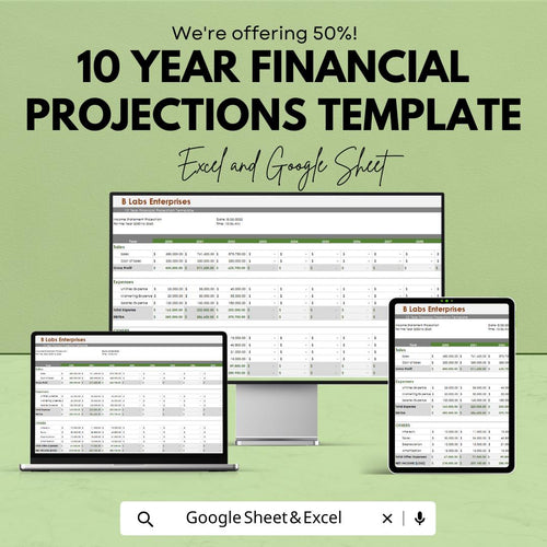 10 Year Financial Projections Template | Income Statement, Balance Sheet, Cash Flow Forecast | Business Finance Planner