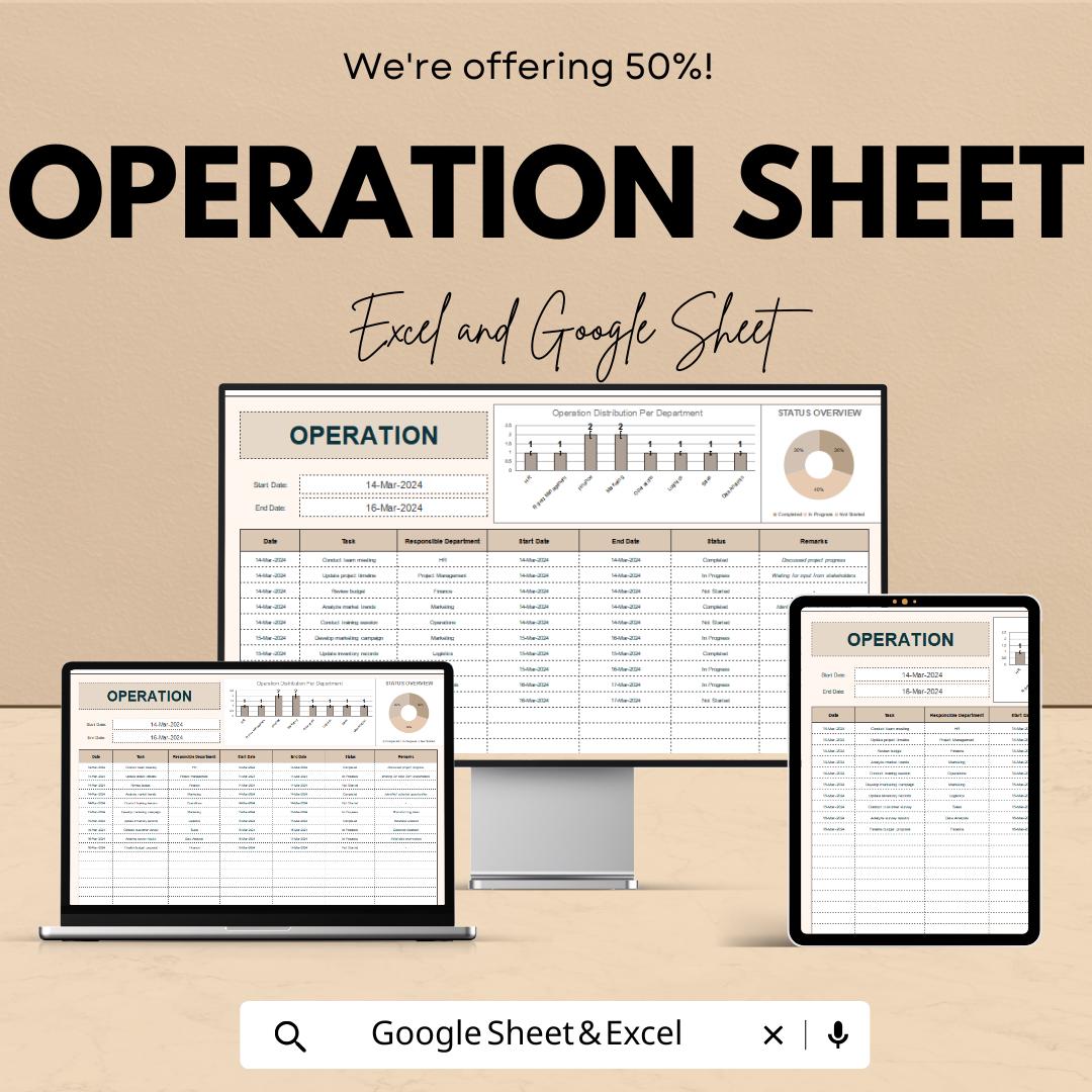 Operation Sheet - Streamline Your Business Operations with Excel & Google Sheet Template for Project Management