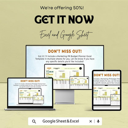 Marketing PR Budget Planner Sheet – Excel & Google Sheets | Monthly Marketing Budget Tracker | Customizable PR Budget
