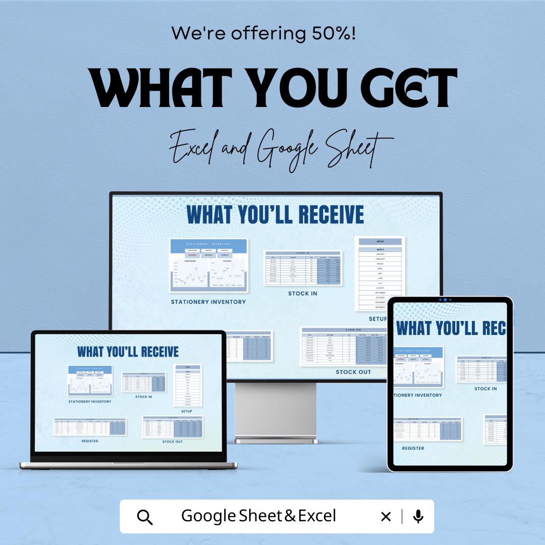 Stationery Inventory Sheet - Excel & Google Sheets Template - Track Stock, Sales, and Profits for Your Stationery Business