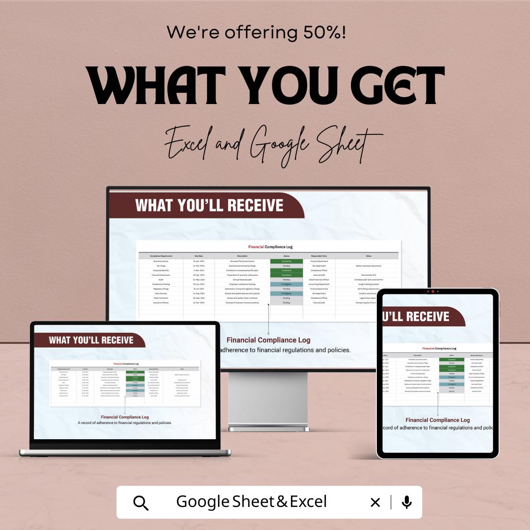 Financial Compliance Tracking Template | Excel and Google Sheets | Compliance Log, Audit Tracker, Risk Management, Finance Spreadsheet