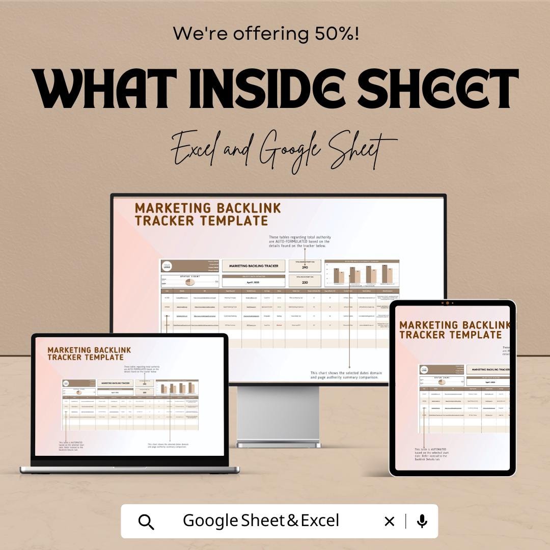 Marketing Backlink Tracker Template | SEO Link Building Spreadsheet | Digital Marketing Tracker | Website SEO Management Tool